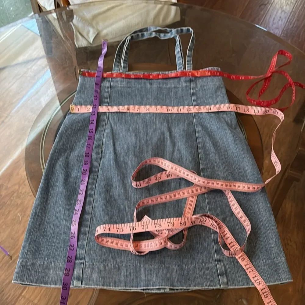 Lux Blue Denim Mini Dress Adjustable Straps Size 10 Square Neck Slit Back - Picture 12 of 12